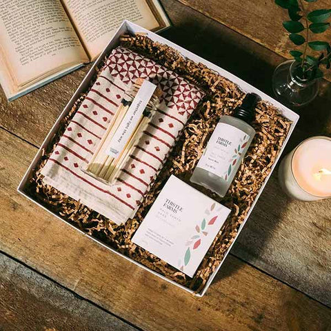 Gift set with towl, matches, spray, candle