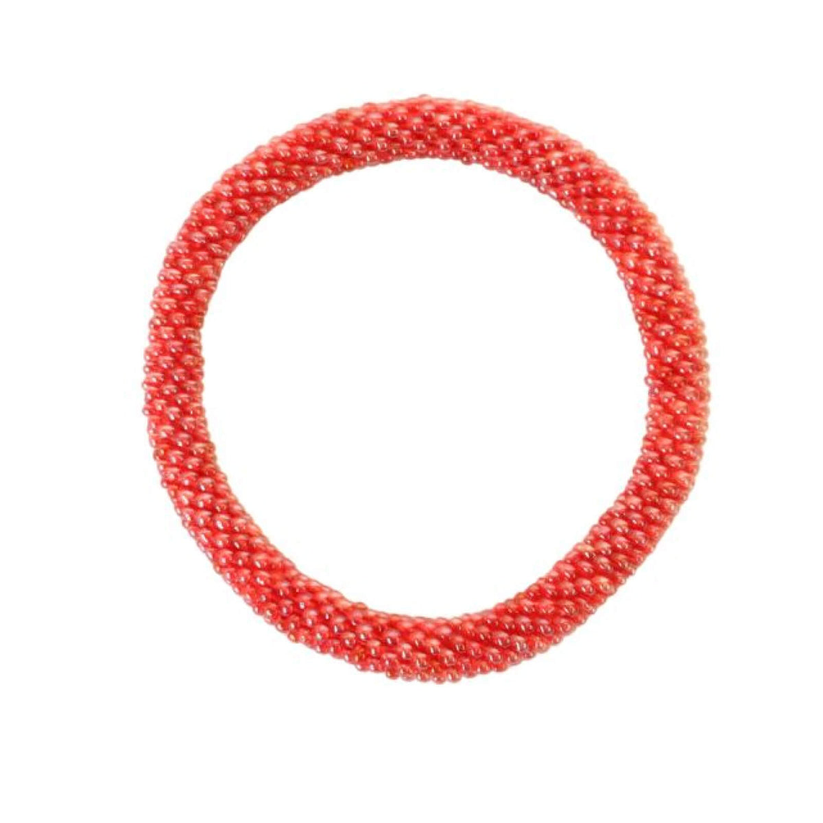 Red beaded bracelet on a white background