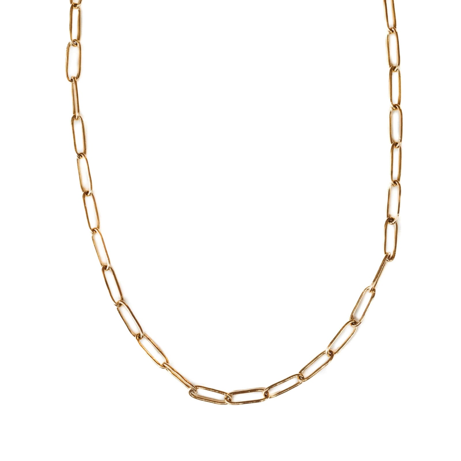 Gold chain necklace on a white background
