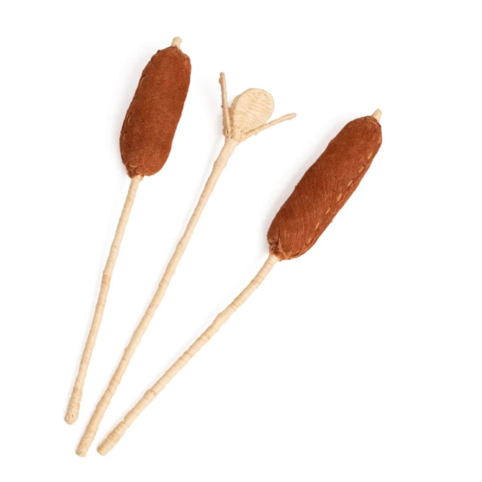 Two cattail sticks on a white background