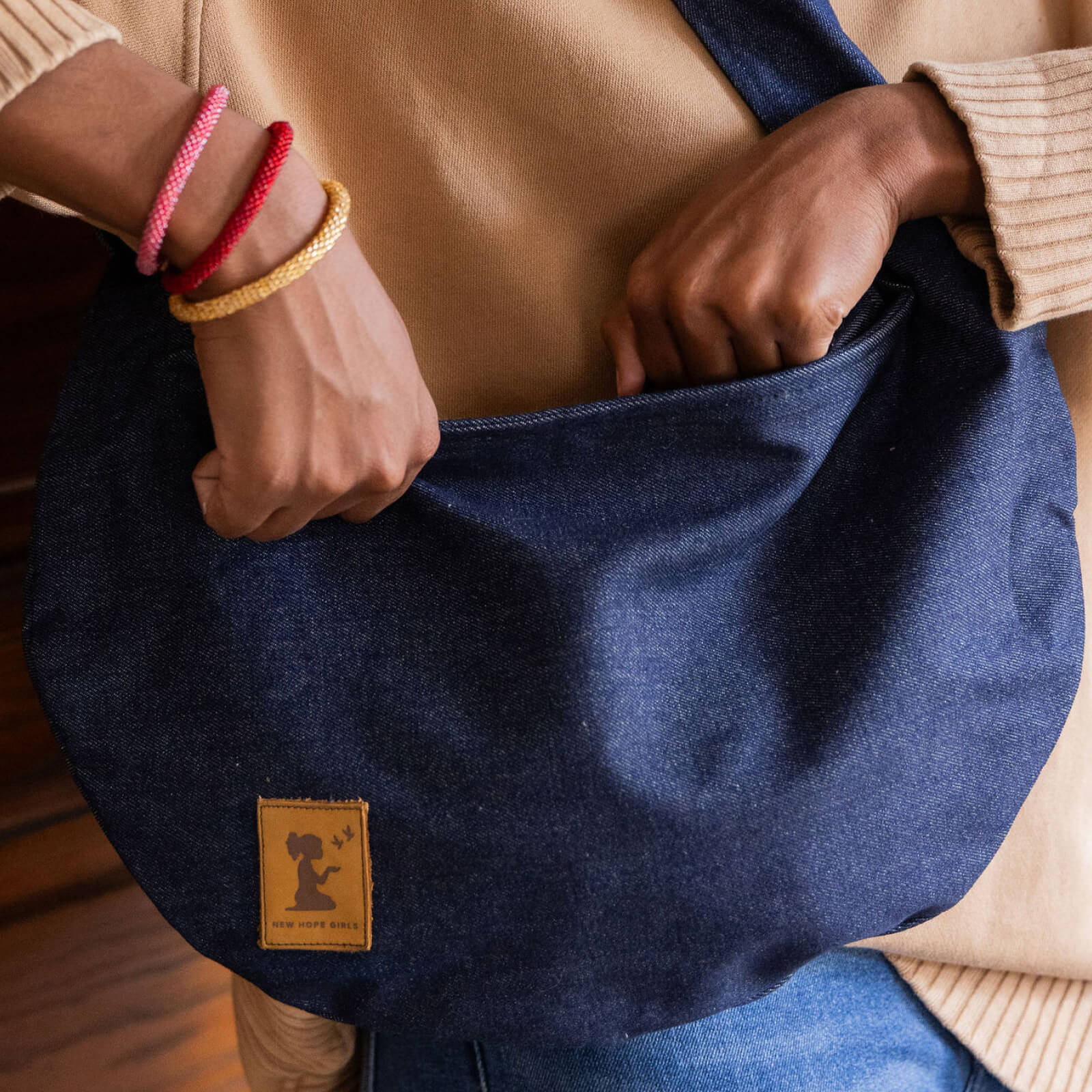 Denim Shoulder Hobo Bag