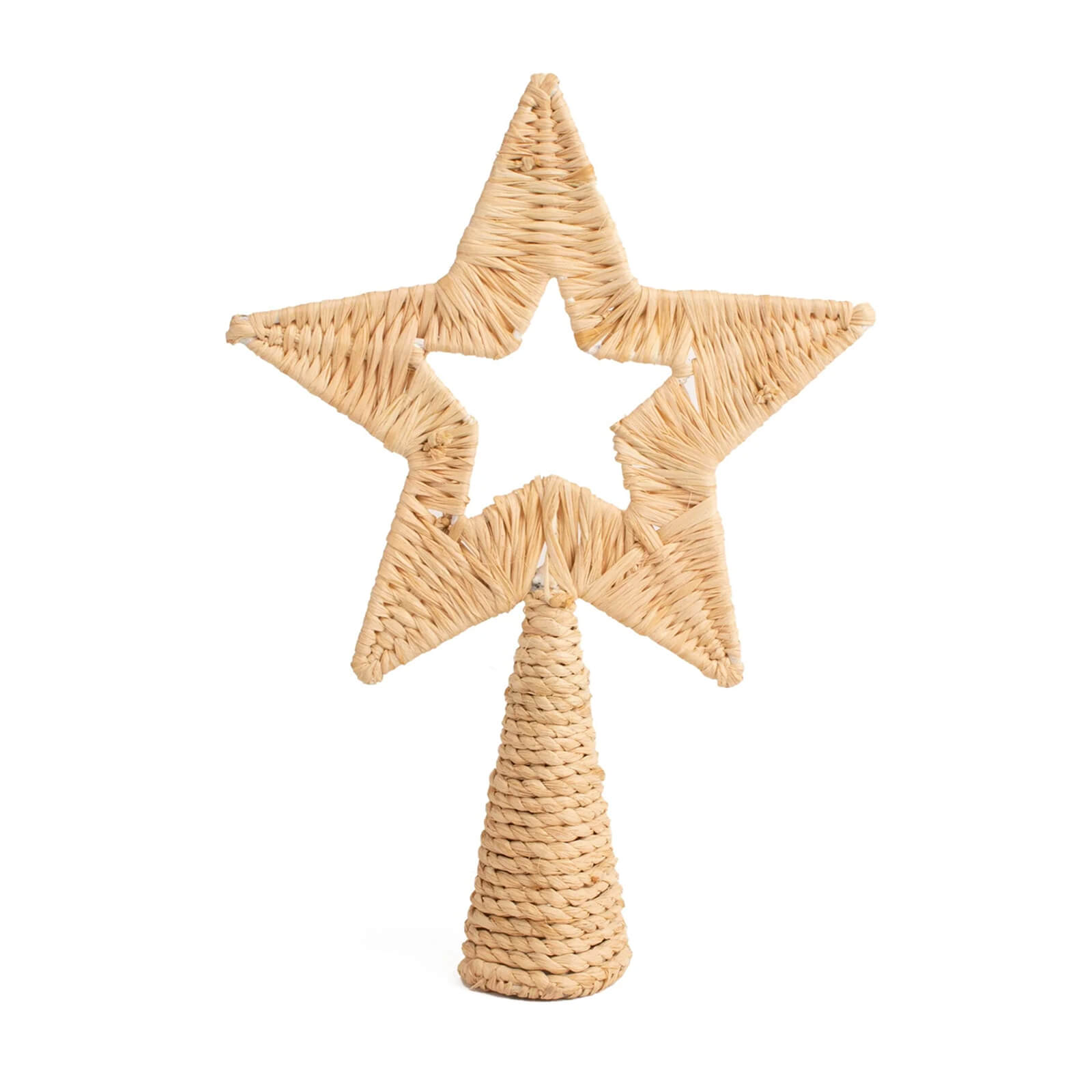 Woven star-shaped decorative item on a white background
