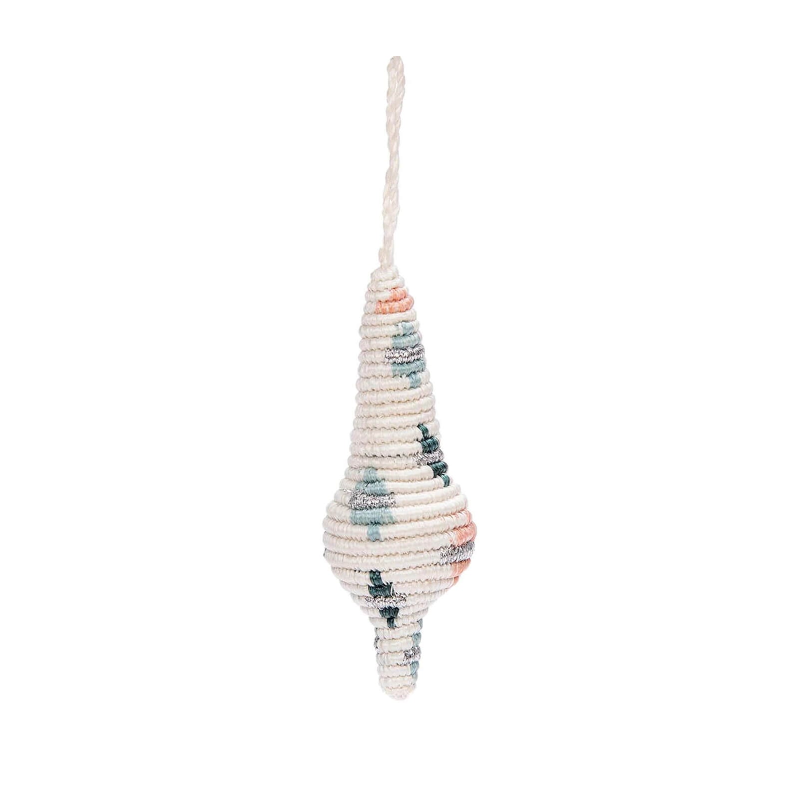 Decorative shell-shaped ornament with a rope on a white background