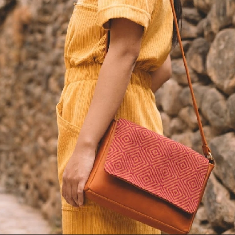 Leather Crossbody with Handwoven Flap