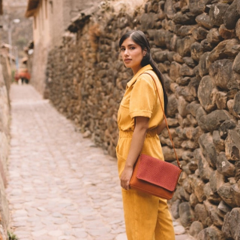 Leather Crossbody with Handwoven Flap