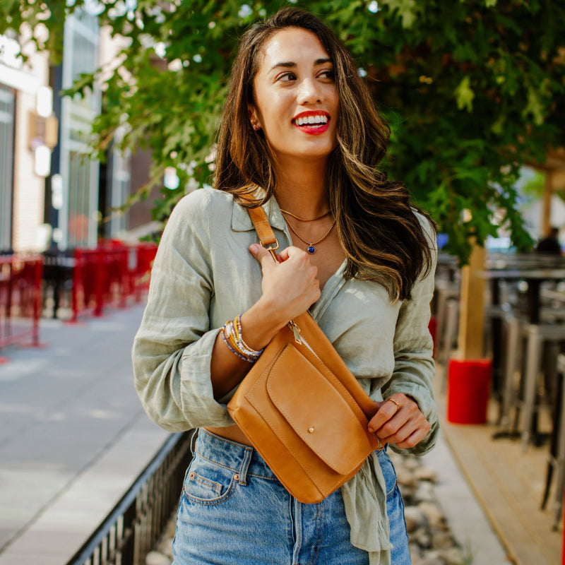 Zip-Top Crossbody Leather Bag