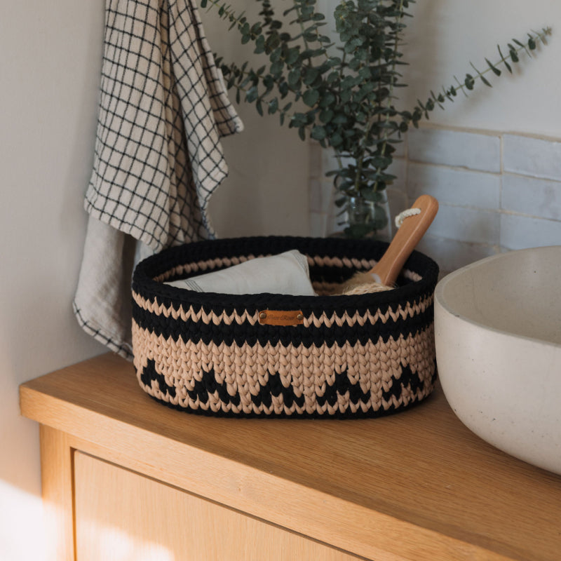 Crochet Oval Wood Bottom Basket