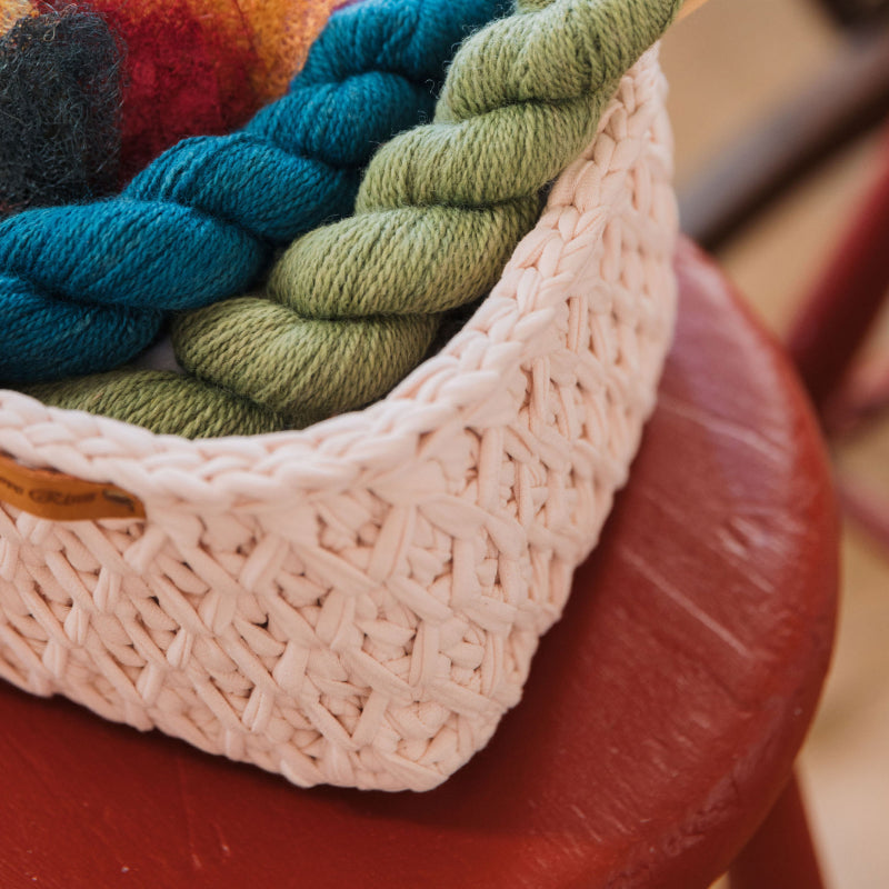 Crochet Square Wood Bottom Basket