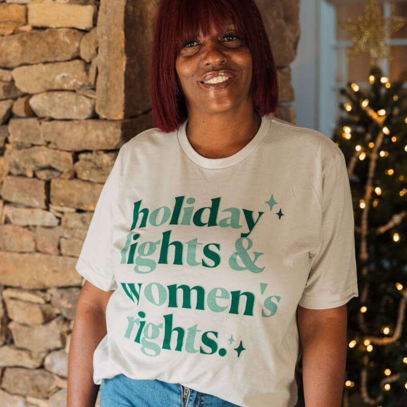 Women's Short Sleeve Green Holiday Lights & Women's Rights Tee