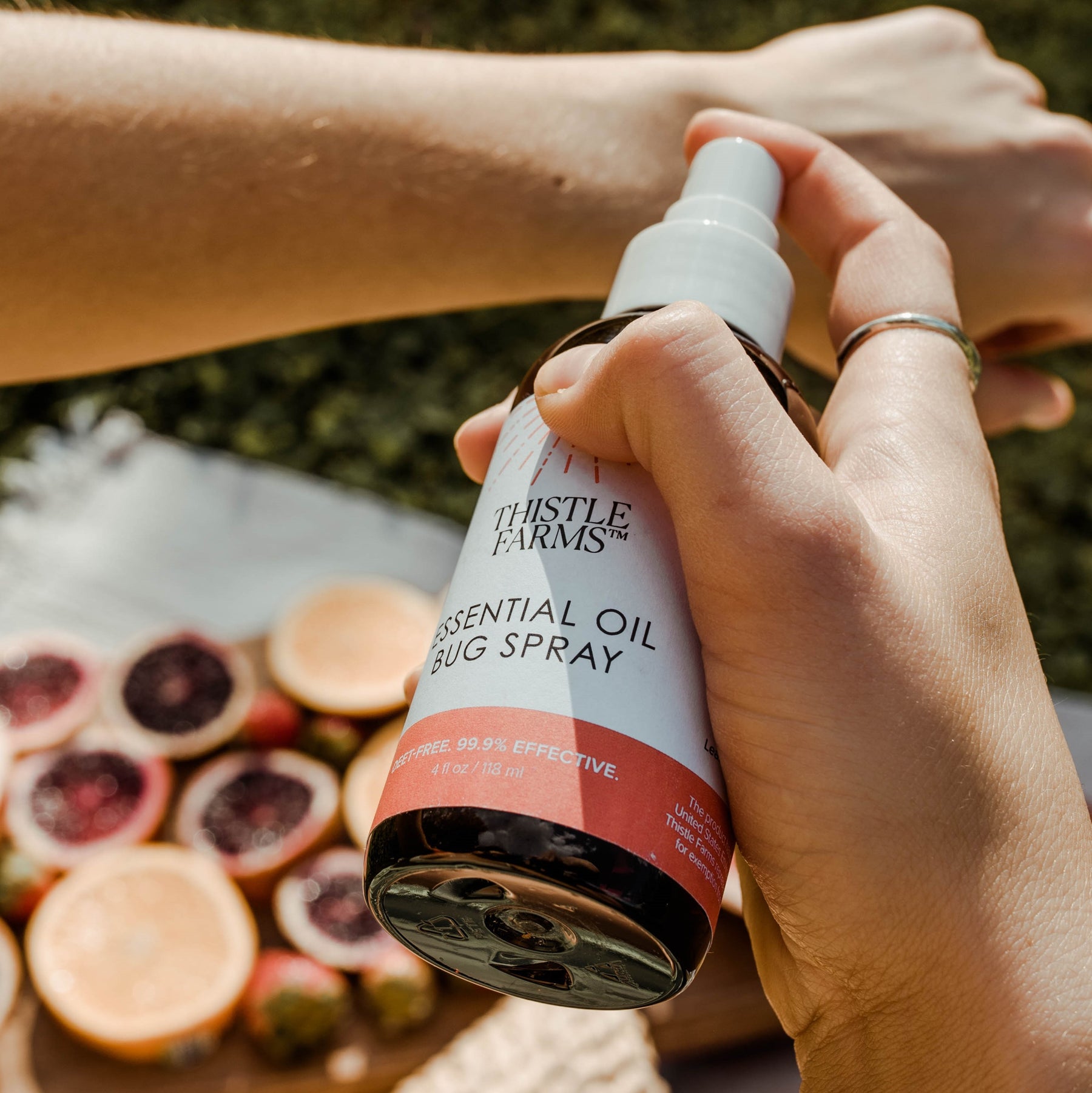 An essential oil bug spray that's safe for all and made with natural ingredients for a socially responsible choice.