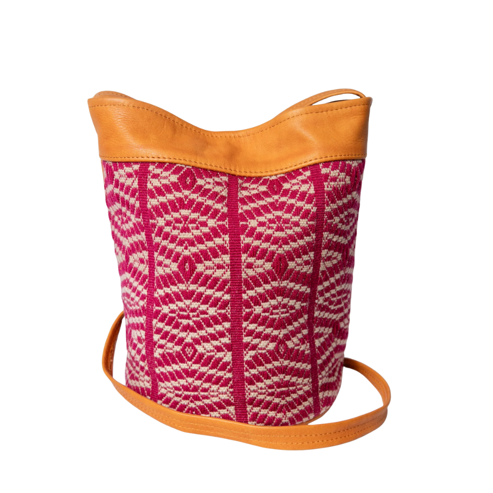 Handwoven Leather Bucket Bag - Artisan Made Andean Shoulder Bag