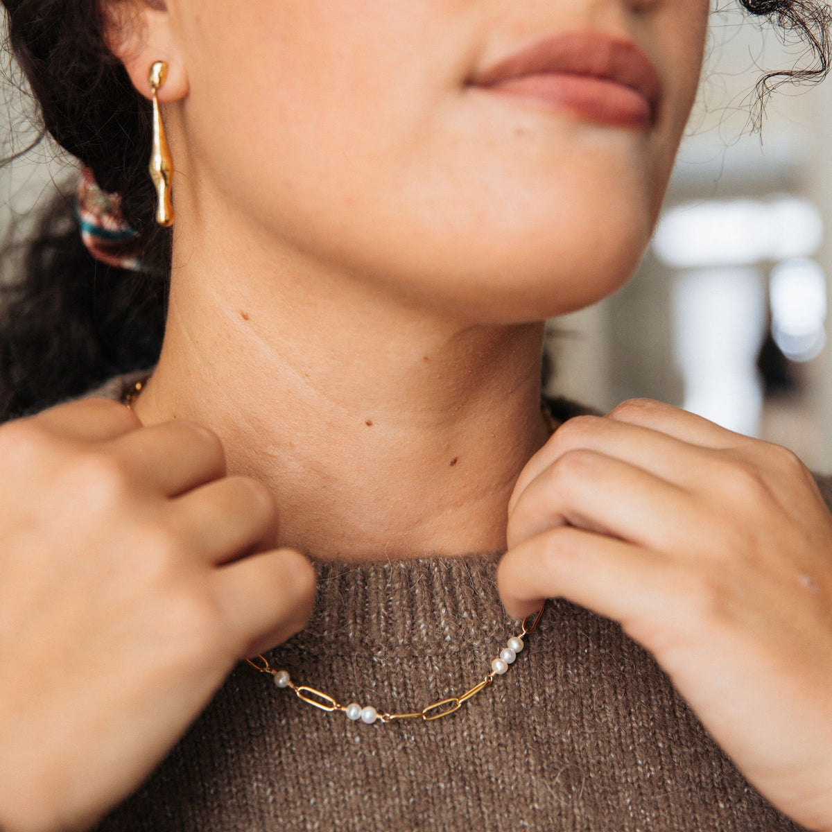 Morse Code Pearl & Gold Chain Necklace, LOVE