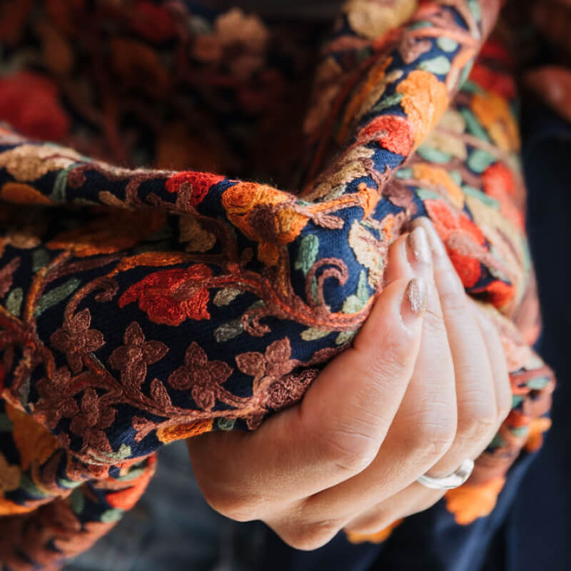 Navy Embroidered Floral Shawl