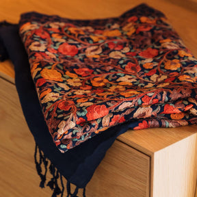 Navy Embroidered Floral Shawl