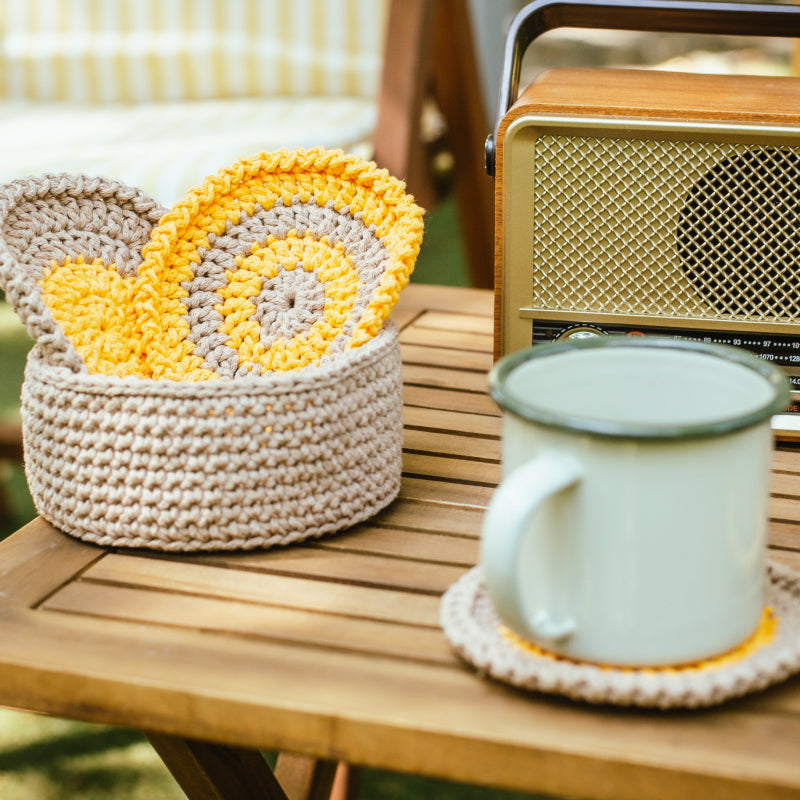 Crocheted Coaster Set & Basket