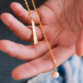 Brass & Pearl Lariat Necklace