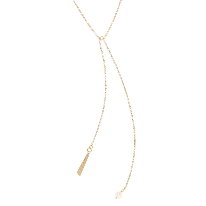 Brass & Pearl Lariat Necklace