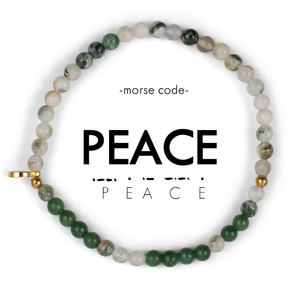 Beaded bracelet with 'PEACE' text on a white background