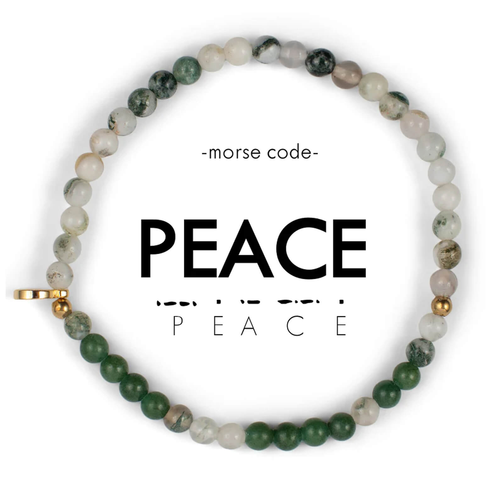 Beaded bracelet with 'PEACE' text on a white background