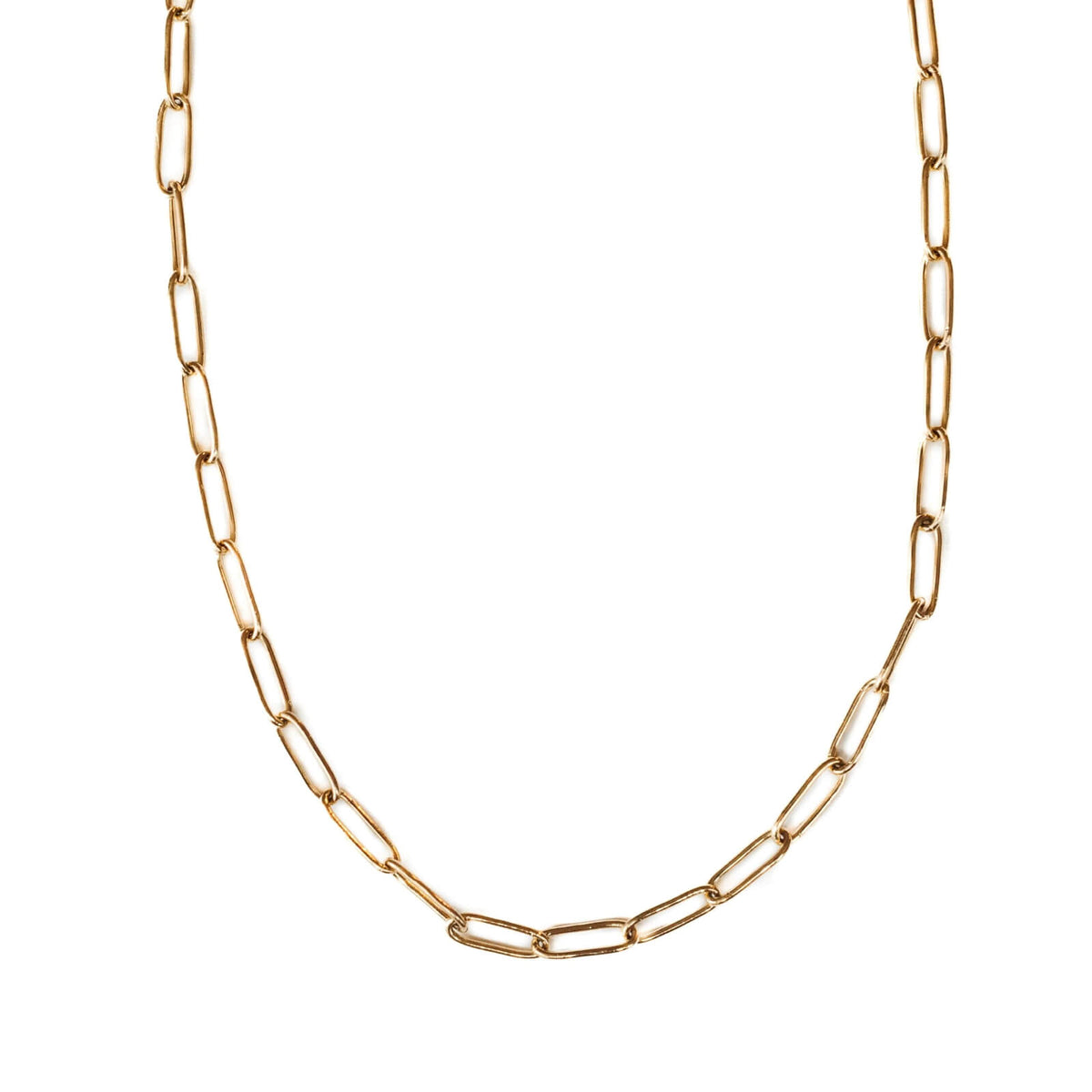 Gold chain necklace on a white background