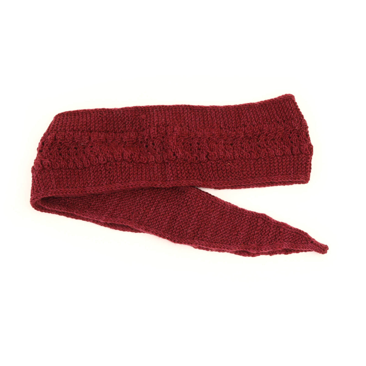 Red knitted scarf on a white background