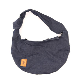 Navy blue shoulder bag with a brand logo on a white background