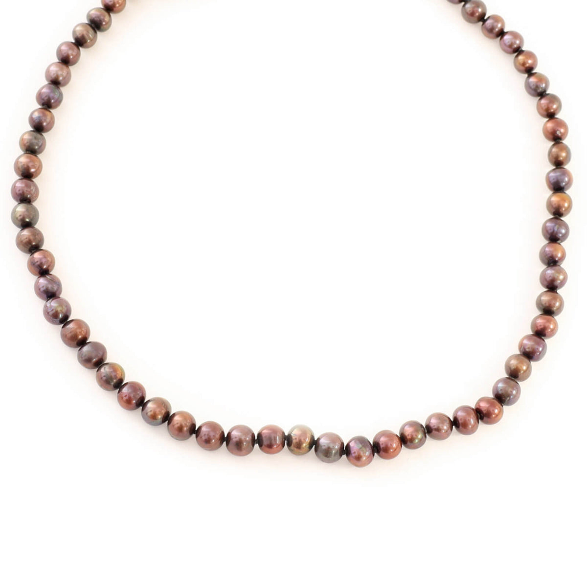 Pearl necklace with a gold clasp on a white background