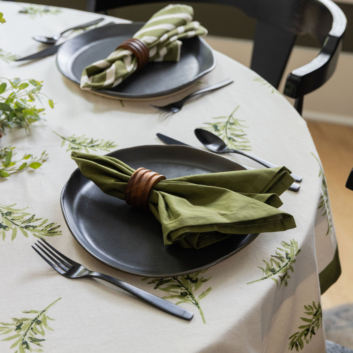 Olive Branch Hand Printed Tablecloth