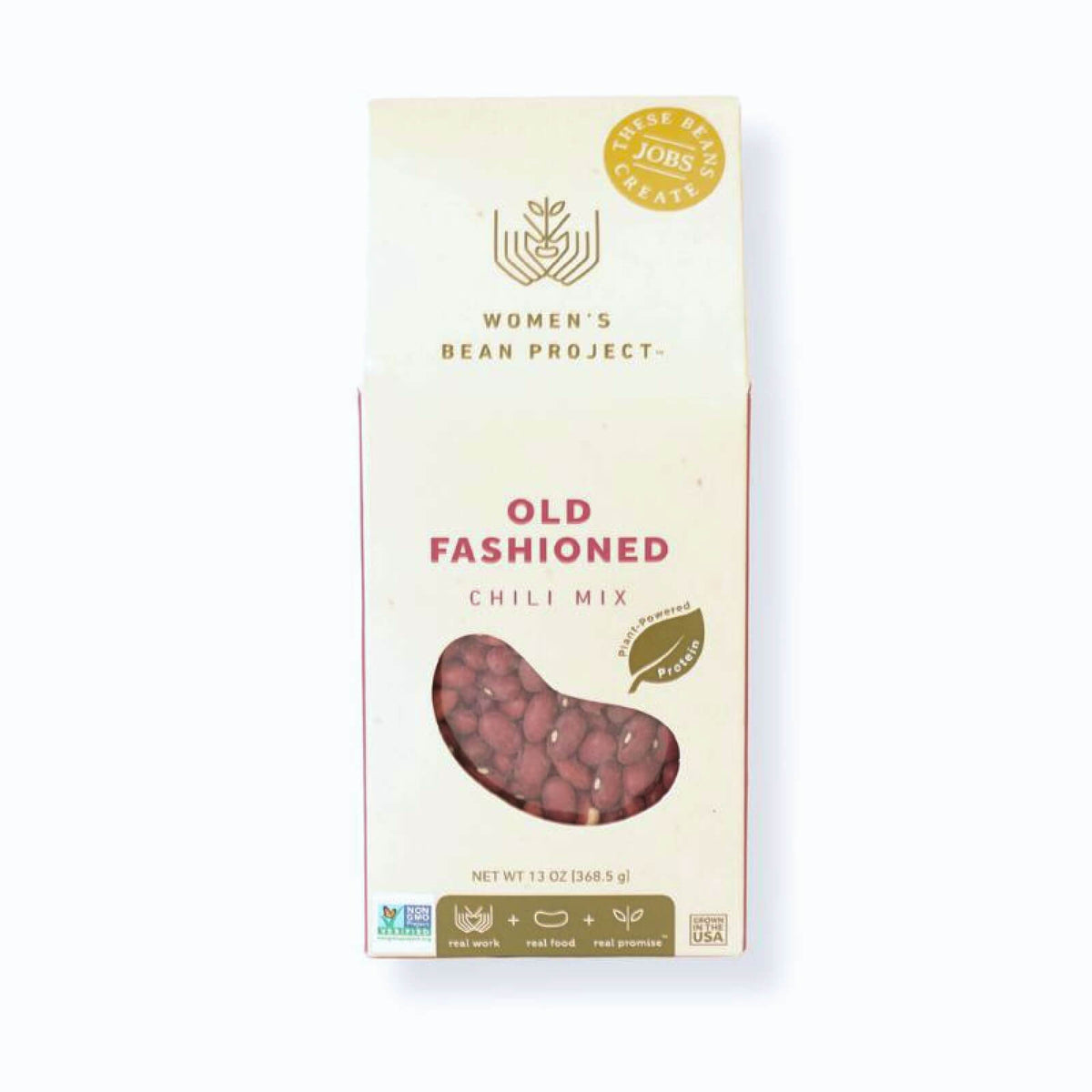 Women's Bean Project Old Fashioned Chili Mix package surrounded by red beans