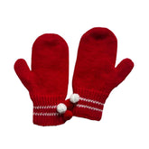 Red mittens with white trim and a button on a white background