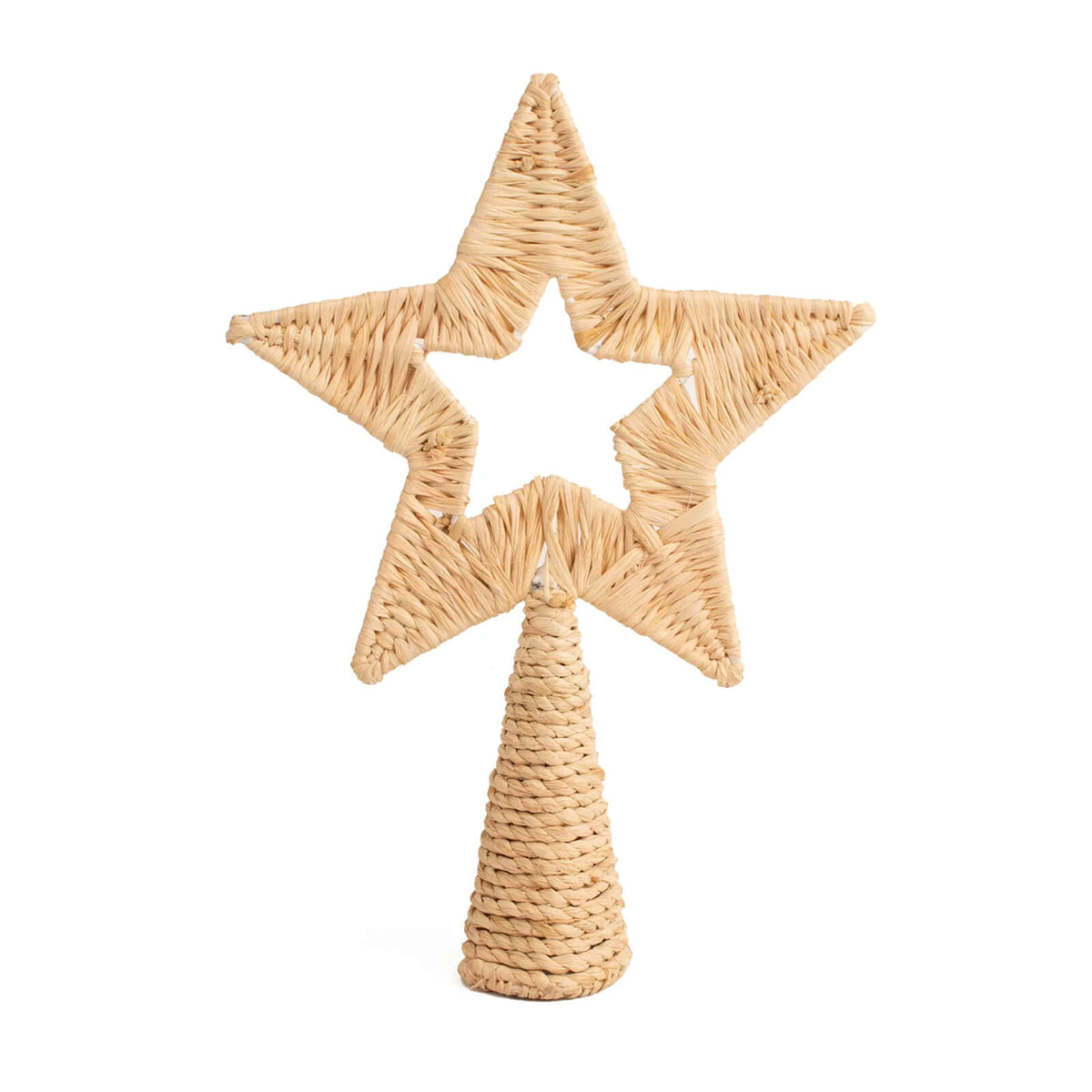 Woven star-shaped decorative item on a white background