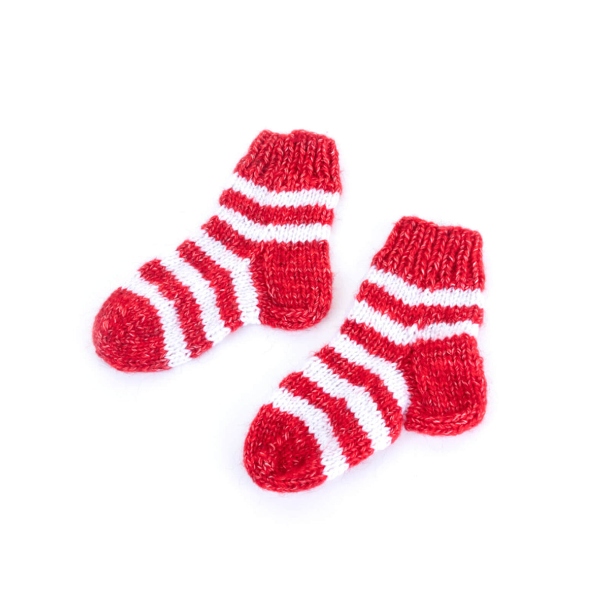 Red and white striped socks on a white background