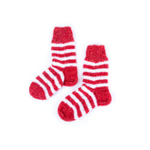 Red and white striped socks on a white background