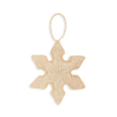 Beige star-shaped ornament with a string on a white background