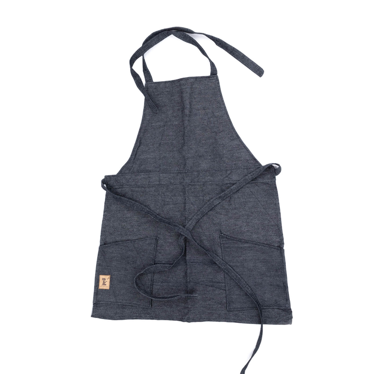 Gray apron with a strap on a white background