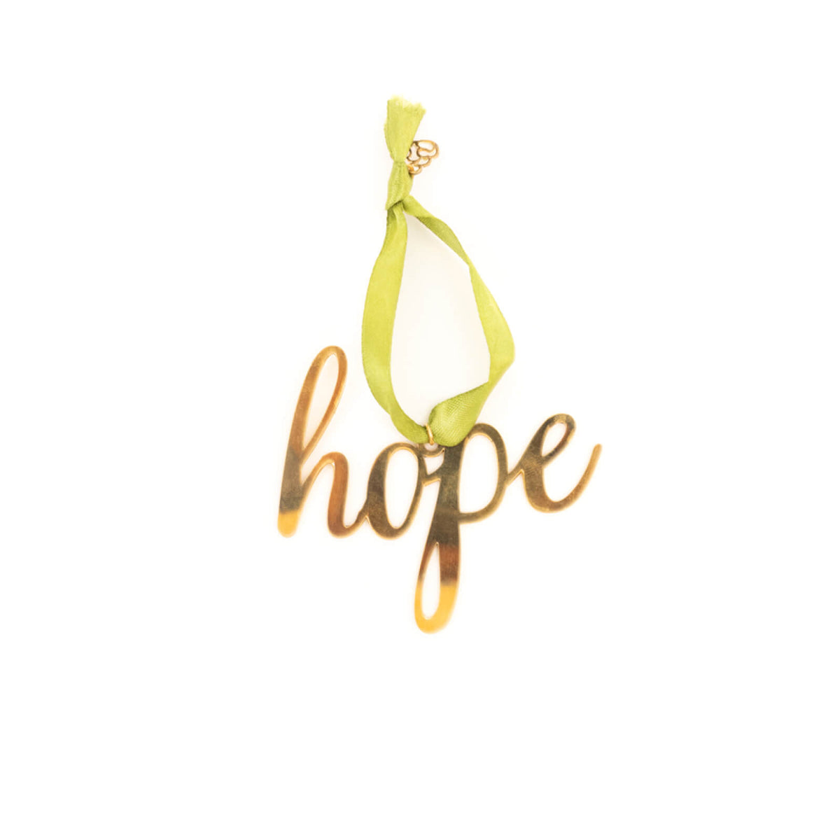 Decorative word 'hope' with a yellow ribbon on a white background