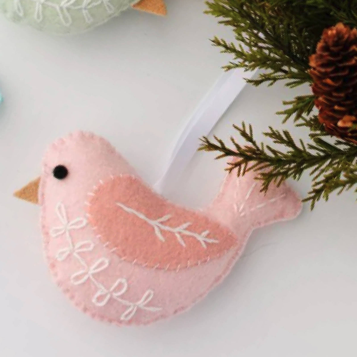 Hand Sewn Pink Bird Ornament