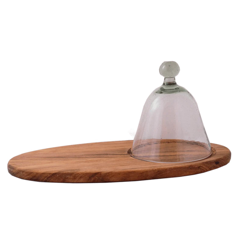 Handcrafted Wood Board with Upcycled Glass Dome
