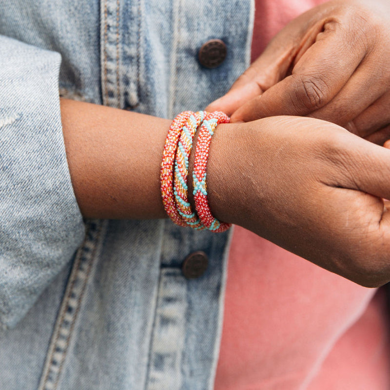 Coral Combo Beaded Stackable Bracelet Set of 3