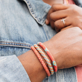 Coral Combo Beaded Stackable Bracelet Set of 3