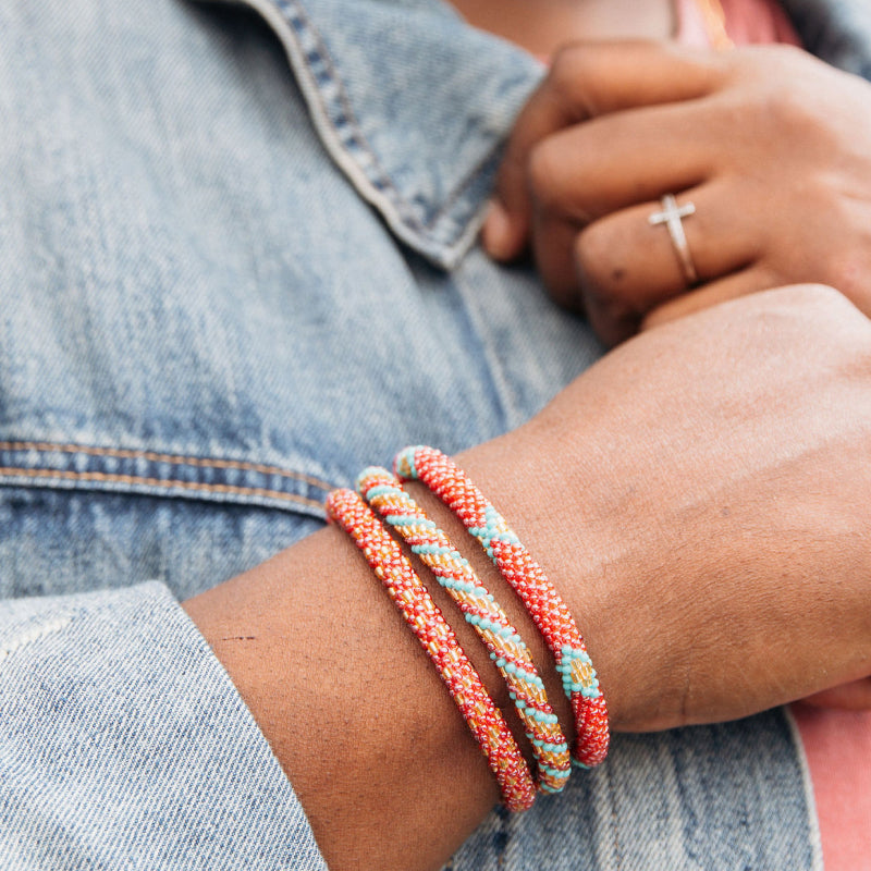 Coral Combo Beaded Stackable Bracelet Set of 3