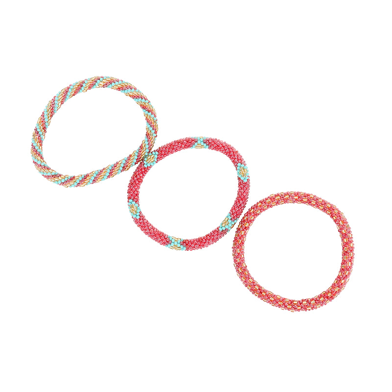 Coral Combo Beaded Stackable Bracelet Set of 3