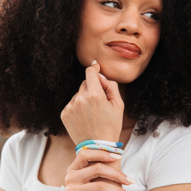 Pastel Blue Floral Beaded Bracelet
