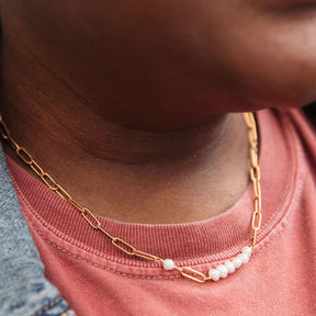 Mother Morse Code Chain + Pearl Necklace