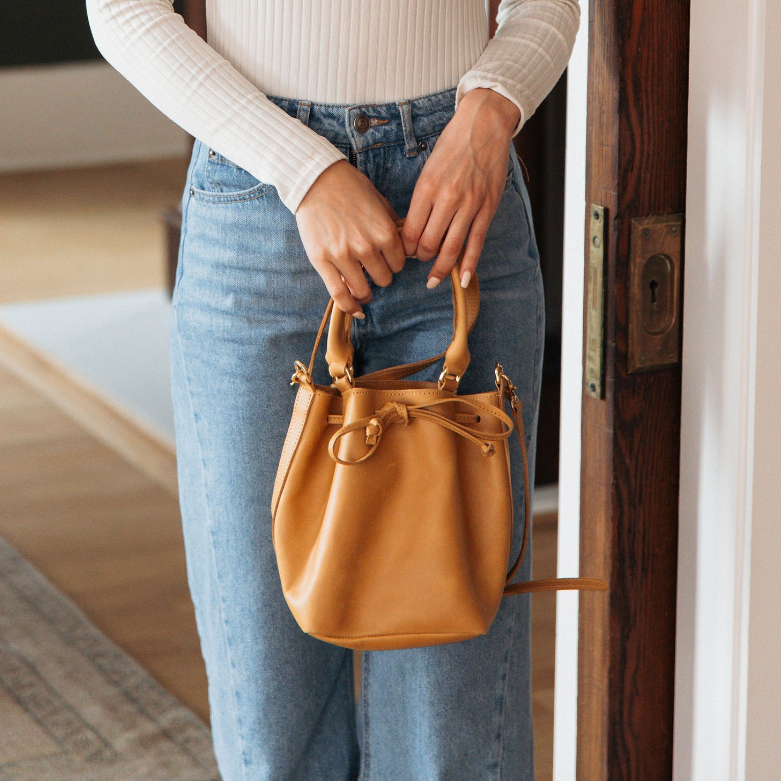 Small Leather Bucket Tote