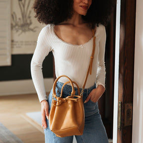 Small Leather Bucket Tote