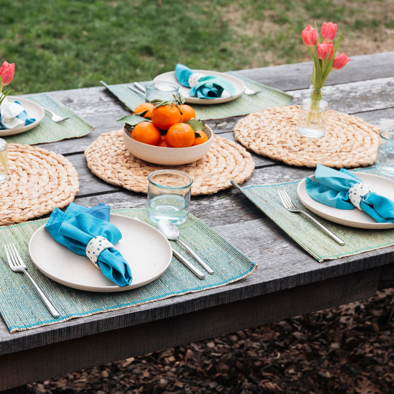 Raffia Napkin Ring Set of 4 Blue White