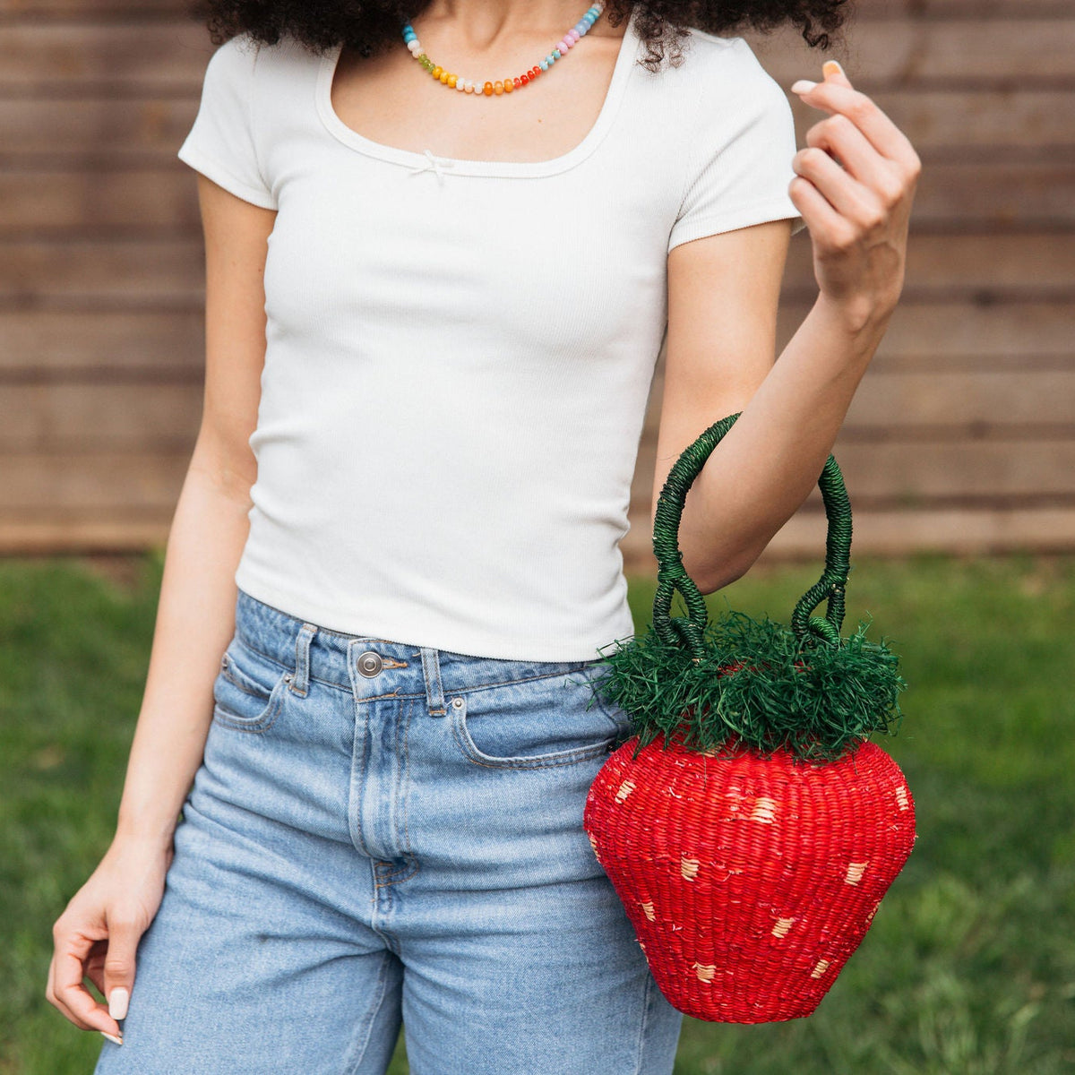 Raffia Strawberry Shaped Handbag Purse