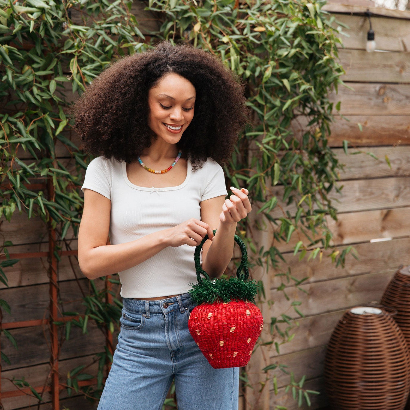 Raffia Strawberry Shaped Handbag Purse