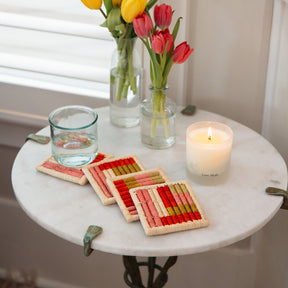 Geometric Bloom Woven Raffia Coasters - Set of 4